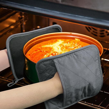 2Pcs Cotton and Neoprene Oven Pads Pot Holders with Pocket 8"x8.5" Dual-Function Hot Pad Set for Finger Hand Wrist Protection Heat Resistant to 428°F,Gray