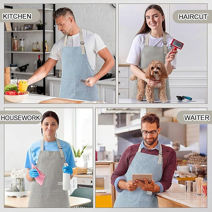 Janmercy 24 Pcs Aprons for Women Men with 2 Pockets Linen Cooking Kitchen Apron Adjustable Bib Chef Apron Bulk Aprons Unisex