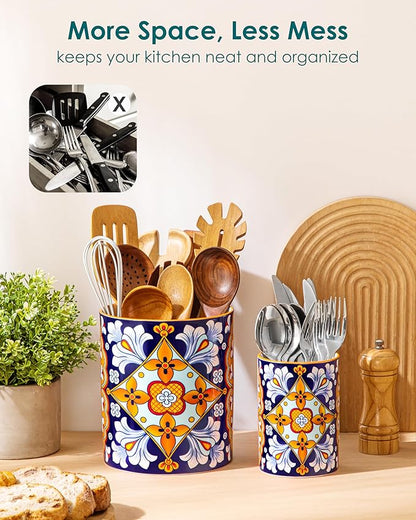 vancasso SIMI Utensil Holder, 7.3"+5.5" Porcelain Kitchen Utensil Holder for Countertop, Bohemian Kitchen Utensil Organizer for Spatulas, Spoons, Decorative Counter Utensil Crock, Amber Elegance