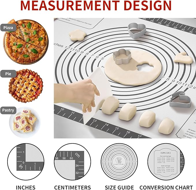Silicone Pastry Mat for Dough Rolling,SIlicone Mat for Baking PIzza,Macaron, Pie Crust Pizza and Cookies Large Silicone Fondant Mat,Macaron Silicone Baking Mat - Image 2