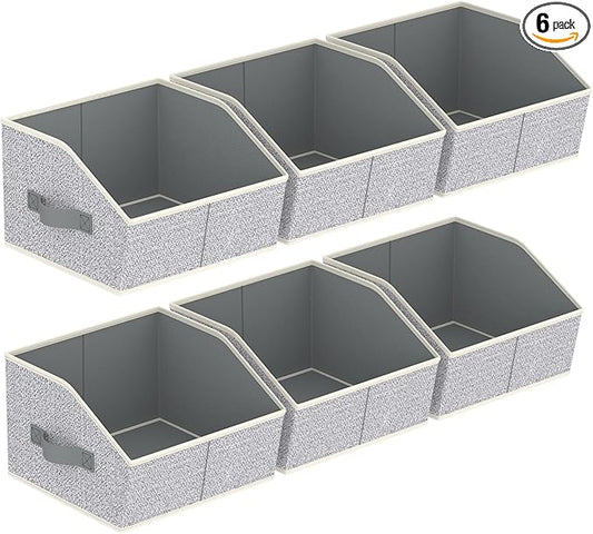 Homsorout Storage Bins for Shelves - Small Trapezoid Closet Shelf Organizer, Fabric Organization Bins with Handles, Storage Baskets for Clothes, Towel, Purse, 6 Pack, Light Gray by Homsorout