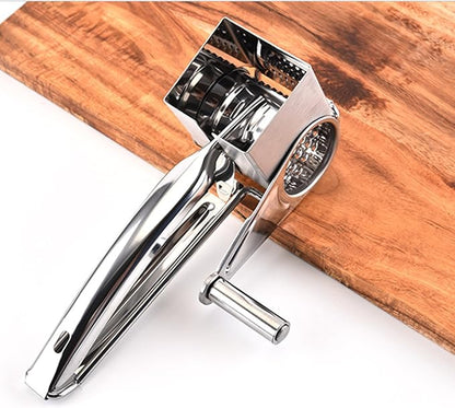 Handheld Cheese Grater Shredder, Stainless Steel | Effortless Hand Crank Rotary Design - Quickly Prep Parmesan, Vegetables, Nuts for Salads, Pasta & & Easy-Clean Kitchen Tool for Everyday Cooking