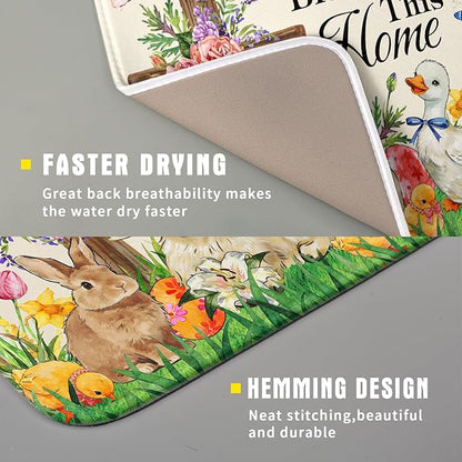 Easter Farmhouse Dish Drying Mat Funny Animal Dish Pad for Kitchen Counter Small 16 X 18 - Image 3