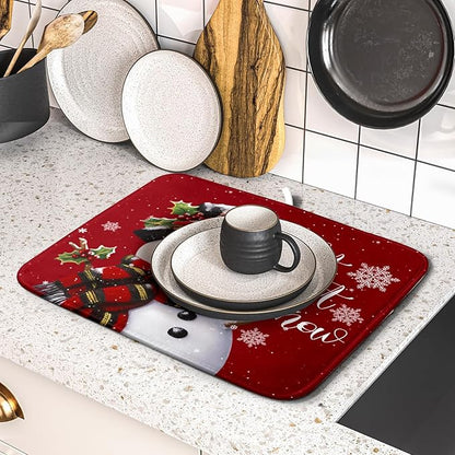 Christmas Dish Drying Mat for Kitchen Counter Snowman Let It Snow Microfiber Absorbent Dish Draining Reusable Washable Foldable 16"x18" - Image 5
