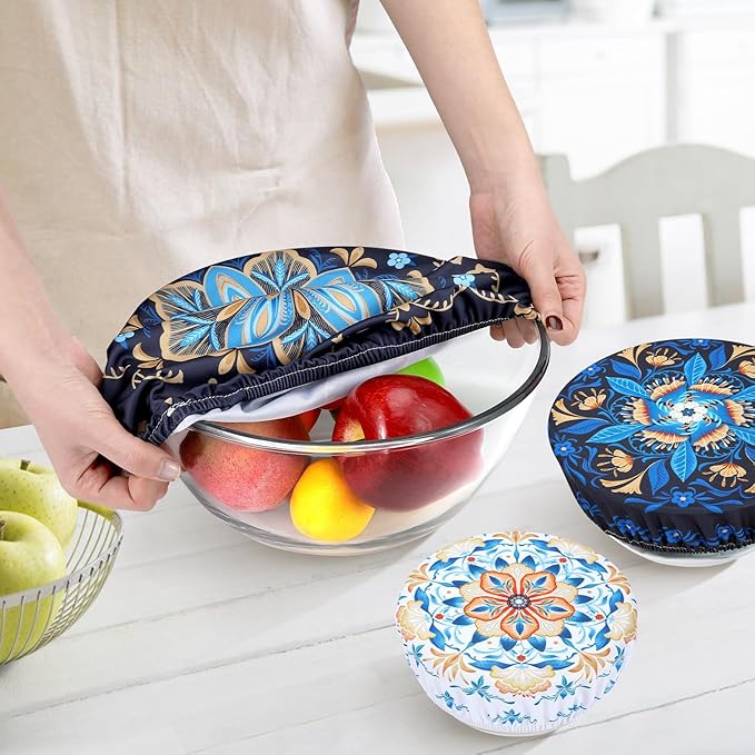 5 Pieces Bowl Covers Reusable, 5 Size Elastic Cloth Bowl Covers for Bread Proofing Stretch Food Covers Washable for Food Fruits Leftover (Lozenge Floral) - Image 3