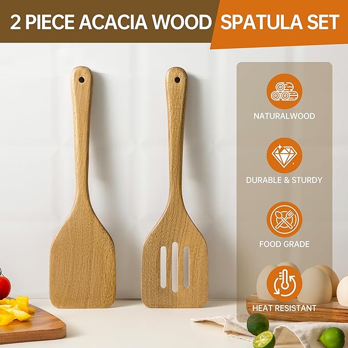 2 Pcs Wooden Cooking Utensils Set ，Wooden Spoons for Cooking, - Image 3