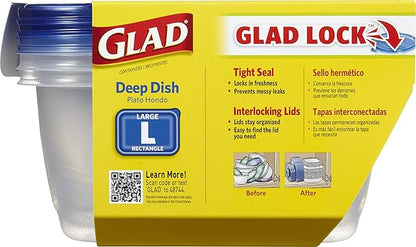 Glad GladWare Deep Dish Food Storage Containers with Lids, Large Rectangle BPA Free Plastic for Soups Salads and Meal Prep, Lock Tight Seal, Microwave Dishwasher Safe, 64 Oz, 3 Count - 6 Pack - Image 3