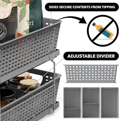 Simple Houseware 2 Tier Bathroom Organizer Tray Pull-Out Sliding Drawer, Under Sink Storage, Gray - Image 4