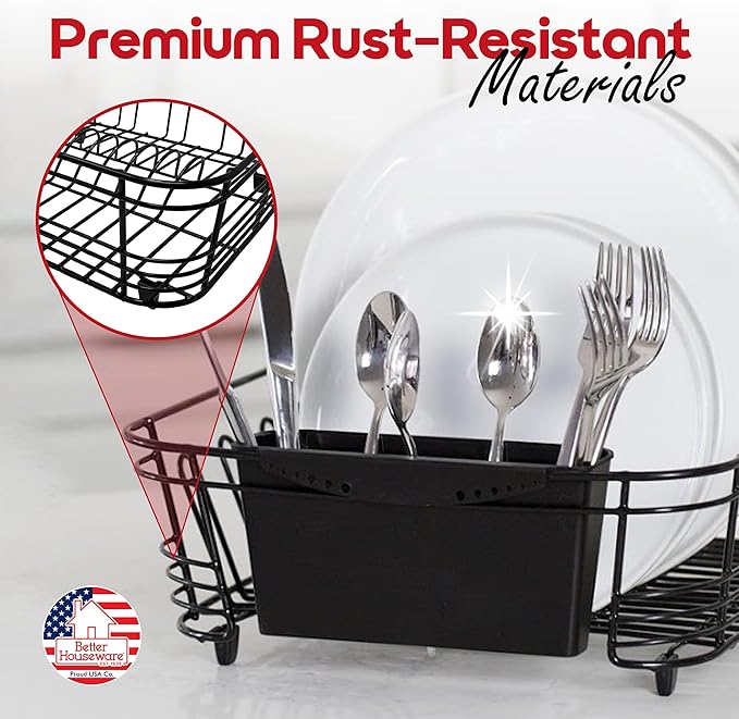Better Houseware in Sink Dish Drying Rack, Dish Drying Rack in Sink with Non-Slip Handles, Stainless Steel Space-Saving Design, 2-Piece Set with Utensil Holder, 14.5 x 13 x 5 Inch, Black - Image 6
