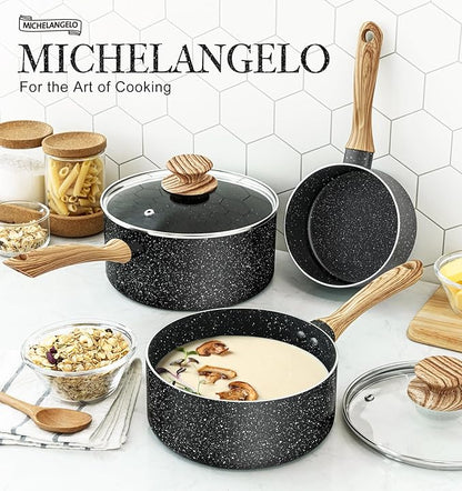 MICHELANGELO Saucepan Set, Nonstick Sauce Pans with Granite Coatings, Stone Sauce Pan with Lids, Non Stick Pot Sets, Sauce Pots 3 Piece, 1Qt, 2Qt & 3Qt - Image 6