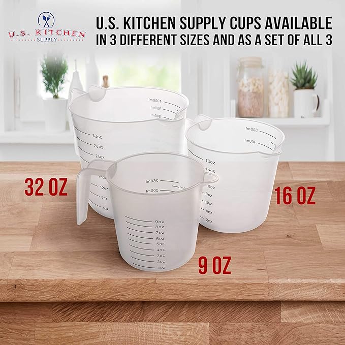 U.S. Kitchen Supply Plastic Measuring Cups with Handles - 8 oz (250 ml) Liquid Measuring Cup Set of 6 - Clear Microwave Safe Kitchen Cups - Measure in mL or Ounces, Measurement Cup for Cooking - Image 6