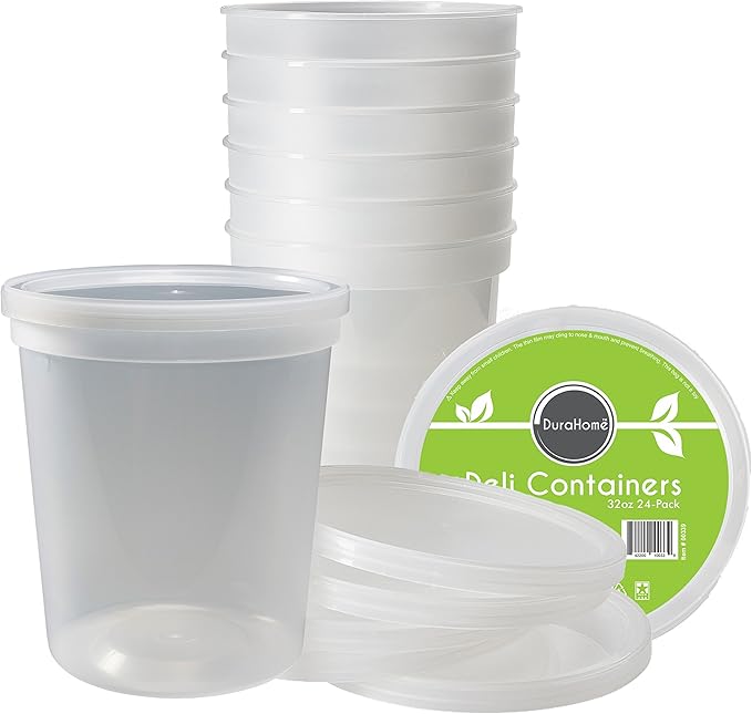 DuraHome - Deli food Storage Containers with Lids 32 oz, Quart Pack of 24 Leak-proof Freezer Safe Microwaveable Soup Storage Container - Clear Plastic Premium Quality - Image 2