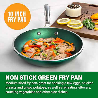 Granitestone 10 Inch Nonstick Frying Pan Skillet, Granite Coated Non Toxic Cooking Pan for Eggs & Omelettes, PFOA Free, Withstands Metal Utensils, Oven Safe to 500°F, Dishwasher Safe, Emerald Green - Image 2