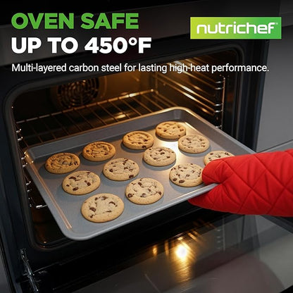 NutriChef 2-Piece Large & Medium Cookie Sheets for Baking - Non Stick Baking Sheet for Cookies, Sheet Cakes & Roasting - Dishwasher Safe - Gray - Image 2