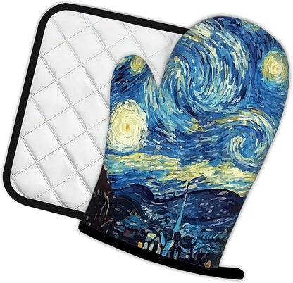 The Starry Night Oven Mitts and Pot Holders Kitchen Cooking Gloves 2 Pcs Set Heat Resistant Pad for Baking BBQ Home Decor