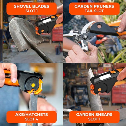 Orange Ninja 7-in-1 Garden Tool & Knife Sharpener – Sharpens Axe, Hatchet, Machete, Pruner & Shears – One Tool for All Your Outdoor Blades – Gift for Gardeners - Image 5