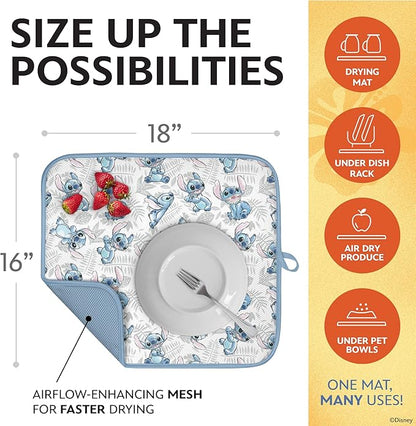 Disney Dish Drying Mats for Kitchen Counter (2 Pack) – 16" x 18" Absorbent Kitchen Drying Mats for Dishes – Fast-Drying, Machine Washable Dish Mats – Mickey & Minnie, Winnie the Pooh, & Stitch - Image 3
