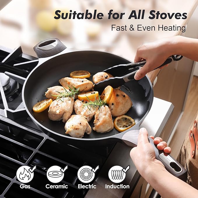 SENSARTE Nonstick Frying Pan Skillet 12.5Inch Large Non Stick Omelette Pans with Ergonomic Handle, Healthy Kitchen Cooking Chef's Pan, Free of Intentionally Added PFOA, Induction Compatible, Black - Image 5