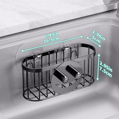 HapiRm Sink Caddy Sponge Holder - 2 Installation Ways Kitchen Sink Organizer with Smiley Face Sponge Holder, Stainless Steel Kitchen Caddy - Black - Image 5