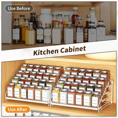 BOIVSHI Spice Organization for Cabinet, Spice Rack Organizer, Spice Rack Organizer for Cabinet, Depth Adjustable Seasoning Organzier Organizer for Cabinet, Countertop, Pantry, Metal, White (2 Pack) - Image 5