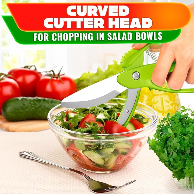 Salad Scissors for Chopped Salad – Multiblade Food Scissor Chopper With Spring-Loaded System & Anti-Slash Head for Fast Double Cutting – 8.9" Handy Size Lettuce Chopper, Stainless Steel Blades - Image 7