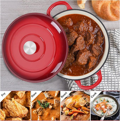 TeamFar Enameled Cast Iron Dutch Oven, 6 Quart Pot with Lid & Dual Handles - Heavy Duty Cookware Oven Safe up to 500° F for Bread Baking, Stews, Braising, Roasting - Red - Image 7