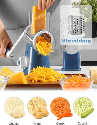 Cheese Grater Rotary, Rotary Grater for Kitchen, Kitchen Grater Vegetable Slicer with 3 Drum Blades, Fast Cutting Cheese Shredder for Vegetables and Nuts - Image 2
