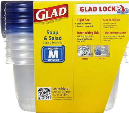 Glad GladWare Medium Rectangle Food Storage Containers with Lids, BPA Free Plastic for Soups Salads and Meal Prep, Airtight Leak Resistant, Microwave Dishwasher Freezer Safe, 24 Oz, 5 Count - 6 Pack - Image 3
