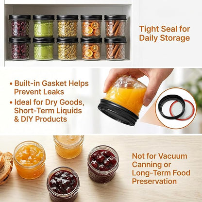 4oz Clear Glass Mini Mason Jars, 40 Pack Small Clear Canning Jars with Black Separable Lids and Diamond appearance for Spice, Honey, Jam, Caviar, Candle Making, Wedding Favors & Kitchen Storage - Image 4