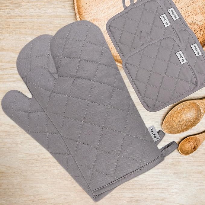Oven Mitts and Pot Holders Sets,6 Pcs Oven Mitts and Potholders with Recycled Cotton High Heat Resistant Extra Thick Long Oven Mitts for Cooking(Gray) - Image 2