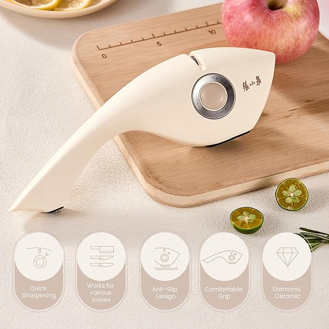 3-Stage Manual Knife Sharpener with Diamond & Ceramic for Repairs, Restores, Polishes Blades Ergonomic Grip & Non-Slip Base for Kitchen