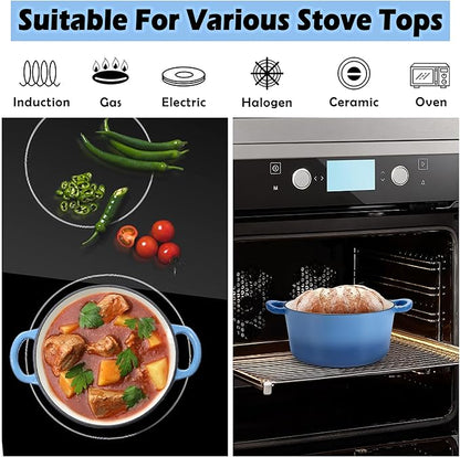TeamFar 3qt Dutch Oven, Small Enameled Cast Iron Dutch Oven Pot with Lid, For Bread Baking/Stewing/Braising/Frying, Various Stoves & Oven Safe, Non-stick & Easy Clean, Blue - Image 5
