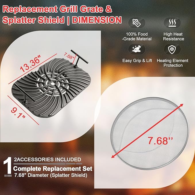 Grill Grate & Splatter Shield for Ninja Foodi FG551 DG551 Grill Accessories, Cast Iron Griddle Plate & Stainless Steel Splatter Screen for Ninja Foodi Smart XL 6-in-1 Grill Replacement Parts Non-stick