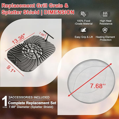 Grill Grate & Splatter Shield for Ninja Foodi FG551 DG551 Grill Accessories, Cast Iron Griddle Plate & Stainless Steel Splatter Screen for Ninja Foodi Smart XL 6-in-1 Grill Replacement Parts Non-stick