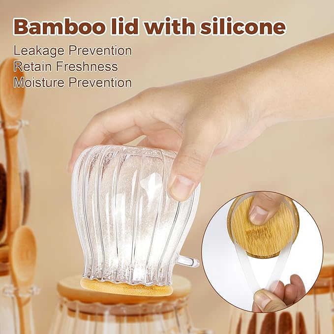 holoith 2Pcs Sugar Container with Bamboo Lid and Spoon,15oz Sugar Bowl Glass Jar for Coffee Bar Accessories Coffee Canister Kitchen Decor Housewarming Gift Christmas Refillable Design - Image 6