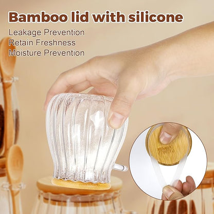 holoith 2Pcs Sugar Container with Bamboo Lid and Spoon,15oz Sugar Bowl Glass Jar for Coffee Bar Accessories Coffee Canister Kitchen Decor Housewarming Gift Christmas Refillable Design - Image 6