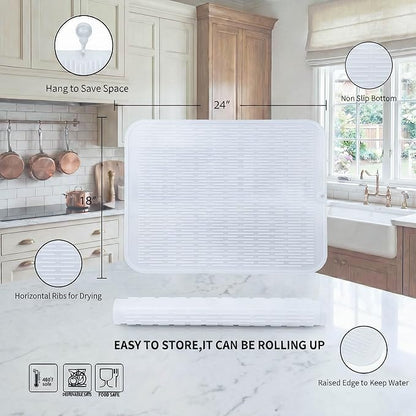 MicoYang Silicone Dish Drying Mat for Multiple Usage,Easy clean,Eco-friendly,Heat-resistant Silicone Mat for Kitchen Counter or Sink,Refrigerator or Drawer Liner Translucent 2XL 24 inches x 18 inches - Image 2