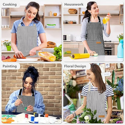 2 Pack Aprons for Women with Pockets, Kitchen Cooking Apron for Men, Adjustable Apron Suitable for Chefs, Waiters, Baking, and Nail Technicians