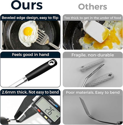 18/0 Stainless Steel Cooking Utensils Set, Heavy Duty Kitchen Utensils for Daily Use Party Wedding Housewarming, Dishwasher Safe, 9 Pieces - Image 3