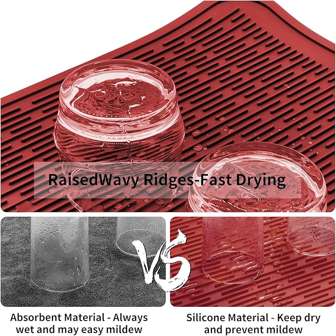 ZLR Large Silicone Dish Drying Mat (16" x 18") - XL Heavy Duty Drainboard Mat for Pots, Pans & Family Loads - Heat Resistant Trivet & Counter Protector, Easy Clean (Lava Red) - Image 2