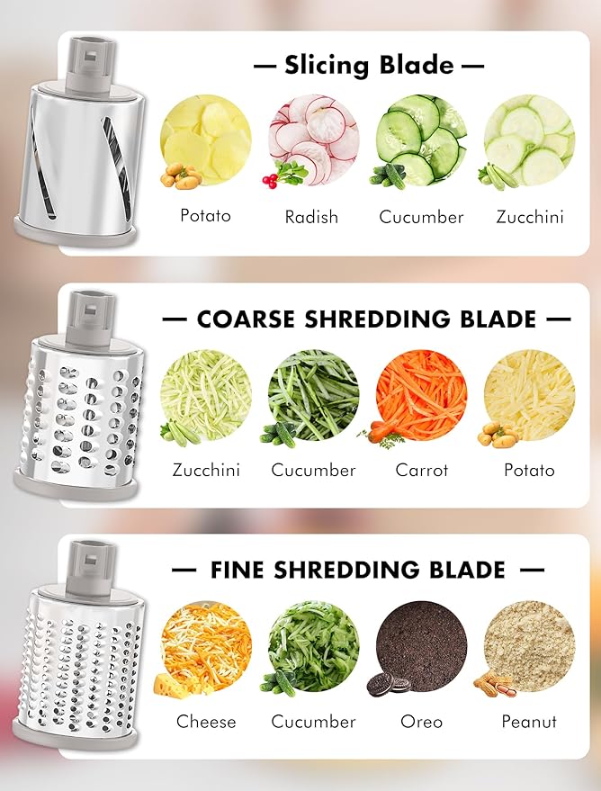 GDL Rotary Cheese Grater, Upgraded 5-in-1 Cheese Grater Hand Crank, Multi-purpose Cheese Shredder with Handle, Vegetable Slicer Cutter Ice Shaver for Potato, Carrot, Nuts, Chocolate - Image 3