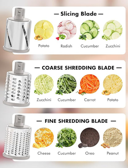 GDL Rotary Cheese Grater, Upgraded 5-in-1 Cheese Grater Hand Crank, Multi-purpose Cheese Shredder with Handle, Vegetable Slicer Cutter Ice Shaver for Potato, Carrot, Nuts, Chocolate - Image 3
