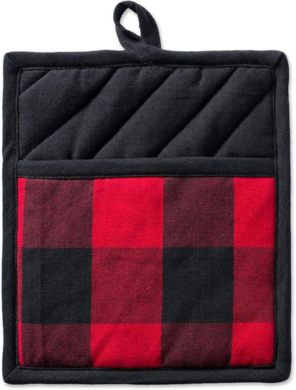 DII Buffalo Check Kitchen Collection, Classic Farmhouse Kitchen Set, Potholder, Red & Black, 2 Piece