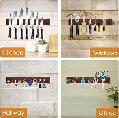 HOSHANHO Magnetic Knife Strips, Magnetic Knife Holder for Wall 16 Inch, Acacia Wood Knife Magnetic Strip Use as Knife Bar, Knife Holder for Kitchen Utensil Organizer - Image 6