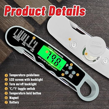 Stocking Stuffers for Men Women Adults: Meat Thermometer Digital, Instant Read Meat Thermometer with Backlight & Magnet for Kitchen, Beef, Grill, Turkey,IP67 Waterproof Cooking Thermometer - Image 4