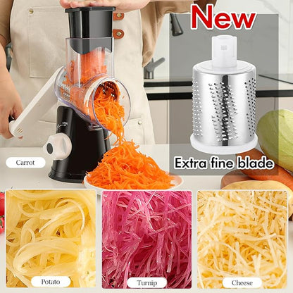 Ourokhome Rotary Cheese Grater Hand Crank, Kitchen Shredder Speed Mandolin Slicer Ice Shaver with Handle and Drum Blades for Cheese, Vegetable, Nuts, Chocolate, Potato, Carrot, 5 Blades, Black - Image 4
