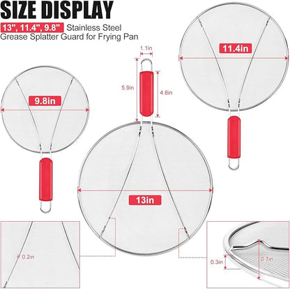 Stainless Steel Splatter Screen for Frying Pan - 9.8" 11.4" 13" Ultra Fine Mesh Grease Splatter Guard, Hot Oil Splatter Guard Shield Grease for Cooking, Kitchen Splash Guard to Prevent Oil Splatter - Image 2