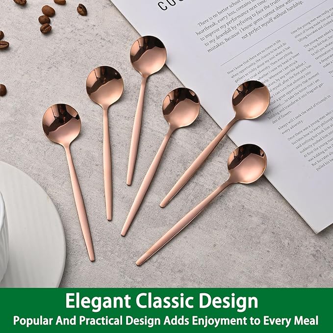 5.1Inch Stainless Steel Coffee & Tea Spoons Set,Rose Gold Teaspoon,Small Spoons For Dessert or Tea,Espresso Spoon For Cafe - Image 6