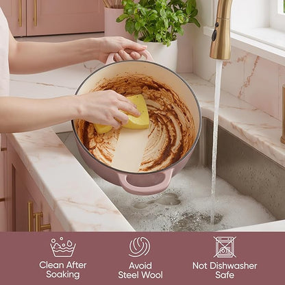 4.5 Quart Dutch Oven Pot with Lid, Non Stick Enameled Cast Iron Dutch Oven for Bread Baking, Heavy-Duty, Oven Safe Ceramic Cookware Up to 500°F for Baking, Braising, Stews, Roasting, Pink - Image 5