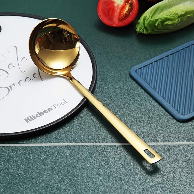 Gold Ladle, Berglander Stainless Steel Kitchen Ladle With Titainium Gold Plating, Soup Ladle, Cooking Ladle, Metal Soup Spoon For Cooking, Dishwasher Safe, Easy to Clean - Image 3